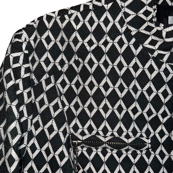 Chicos Jacket Womens Size 1 (US M/8) Black White Print Lined Full Zip Pockets - Picture 3 of 14